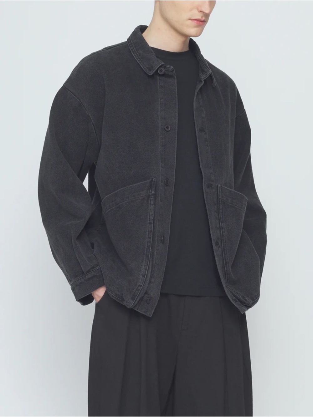 Szeki 7115 SIGNATURE PANEL POCKETS SHIRT JACKET WASHED BLACK canvas unisex XS